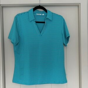 Lady Hagen Teal/Blue Striped Short Sleeve Golf Top